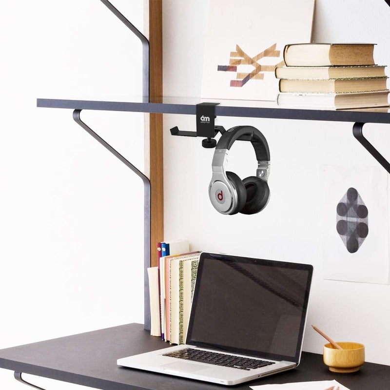6amLifestyle Under Desk Dual Headphone Hanger, Metal Headset Stand Gaming Earphone Holder Universal Clamp on Desk Hanger Hook for All Headsets, Black (Patent) - Image 5